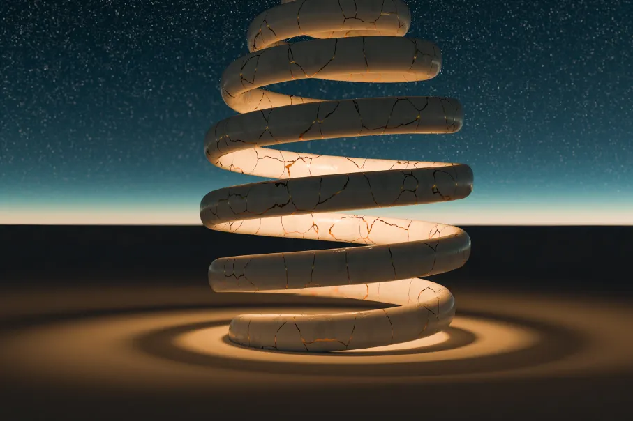 A spiral of rocks in the middle of a body of water